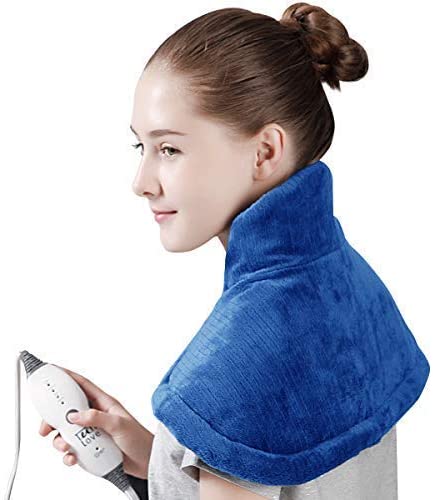 Tech Love Electric Heating Pad for Neck Shoulder and Upper Back Pain Relief Moist/Dry Heated Pad with Auto Shut Off 14” x 22” - Blue